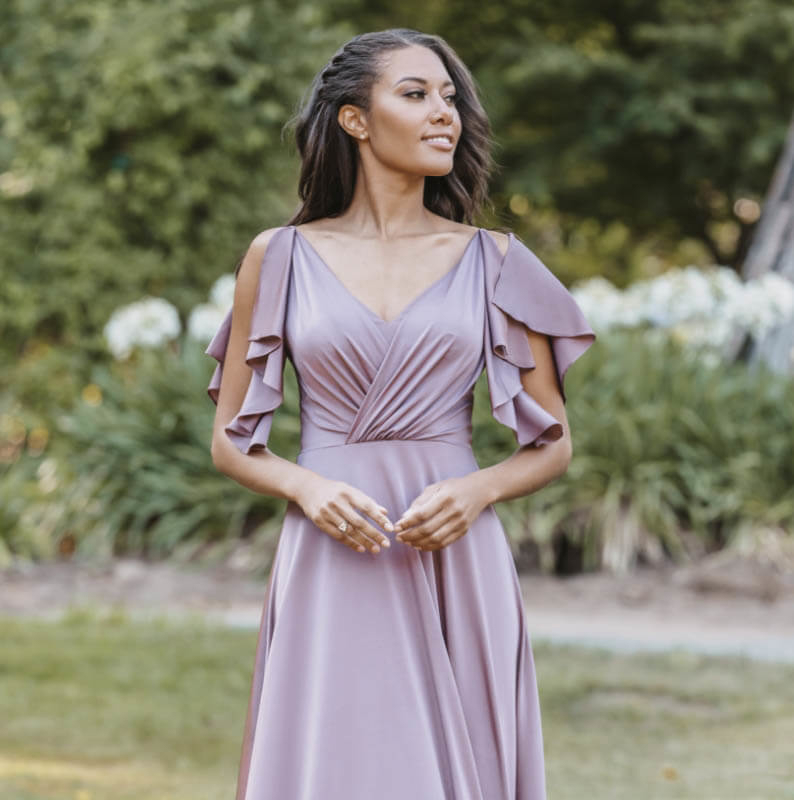 Model wearing a bridesmaids dress
